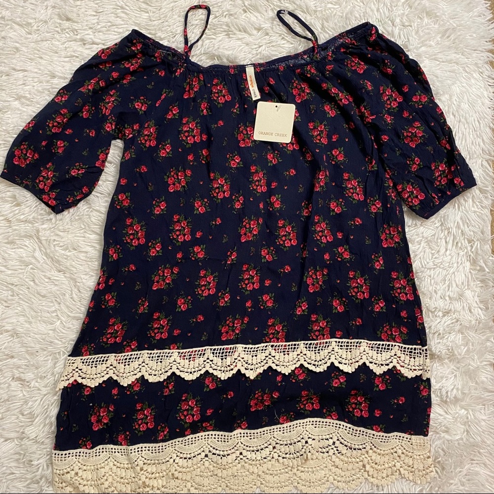 Navy blue Floral long shirt by orange creek